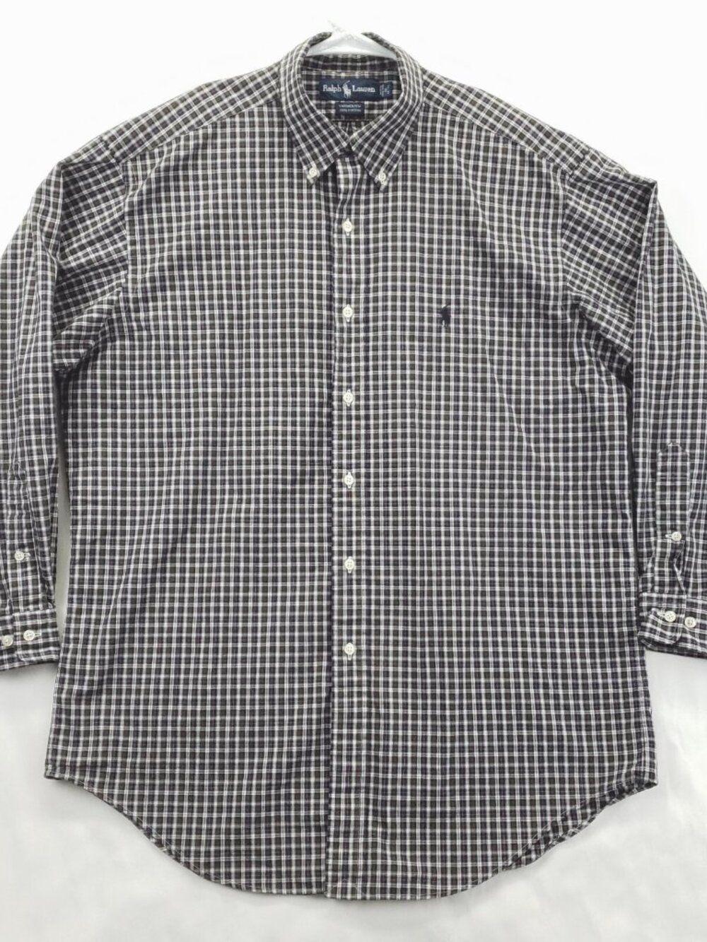 Vintage Ralph Lauren Dress Shirt Mens 16-32/33 Black White Yarmouth Button-Down